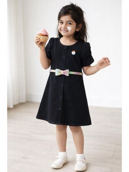 Tales & Stories - Black Solid/Plain Half Sleeves Round Neck Dress