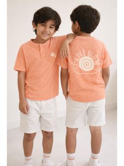 Tales & Stories - Orange Printed Half Sleeves Round Neck T-Shirt