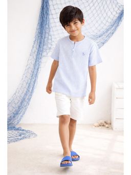 Tales & Stories - Blue Stripes Half Sleeves Round Neck T-Shirt