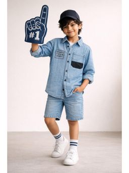 Tales & Stories - Blue Solid/Plain Full Sleeves Collar Neck Shirt