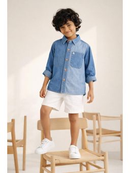 Tales & Stories - Blue Solid/Plain Full Sleeves Collar Neck Shirt