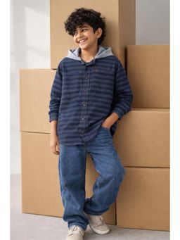 Tales & Stories - Blue Stripes Full Sleeves Hooded Shirt