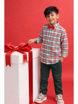 Tales & Stories - Multi-Color Checks Full Sleeves Collar Neck Shirt with Bow