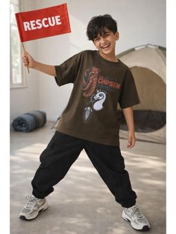 Tales & Stories - Olive Animal Print Half Sleeves Round Neck T-Shirt