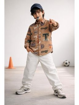 Tales & Stories - Brown Printed Full Sleeves Collar Neck Shirt