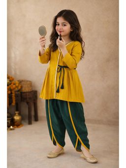Tales & Stories - Multi-Color Solid/Plain Full Sleeves V-Neck Kurti And Dhoti