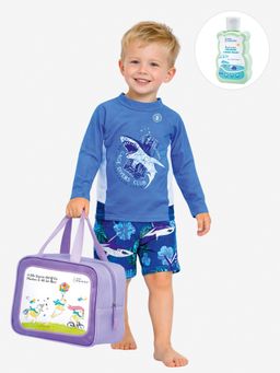 Little Surprise Box - Blue Printed Full Sleeves Round Neck Swimsuit Sets