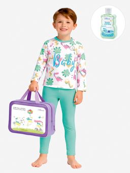 Little Surprise Box - Green Printed Full Sleeves Round Neck Swimsuit Sets
