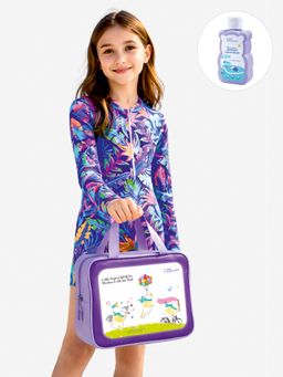 Little Surprise Box - Blue Printed Full Sleeves Round Neck Swimsuit Sets