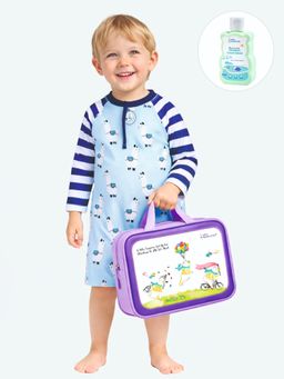 Little Surprise Box - Blue Printed Full Sleeves Round Neck Swimsuit Sets