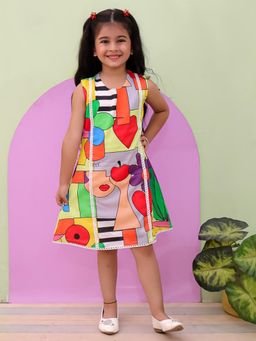 VASTRARTH - Multi-Color Printed Sleeveless Round Neck Dress