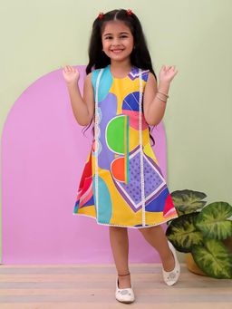 VASTRARTH - Multi-Color Geometric Sleeveless Round Neck Dress