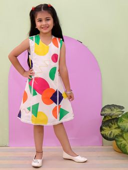 VASTRARTH - Multi-Color Printed Sleeveless Round Neck Dress