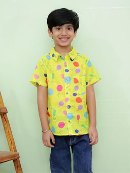 VASTRARTH - Yellow Printed Half Sleeves Collar Neck Shirt