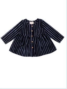 VASTRARTH - Black Stripes Full Sleeves Round Neck Dress