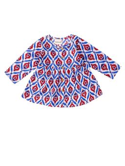VASTRARTH - Blue Floral Full Sleeves Round Neck Dress