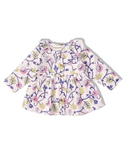 VASTRARTH - Blue Floral Full Sleeves Round Neck Dress