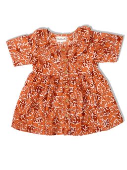 VASTRARTH - Rust Printed Half Sleeves Round Neck Dress