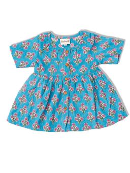 VASTRARTH - Blue Floral Half Sleeves Round Neck Dress