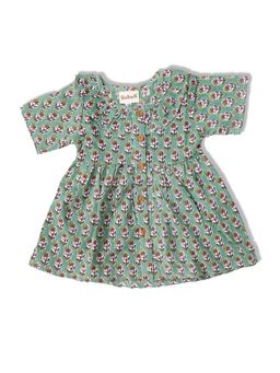 VASTRARTH - Green Floral Half Sleeves Round Neck Dress