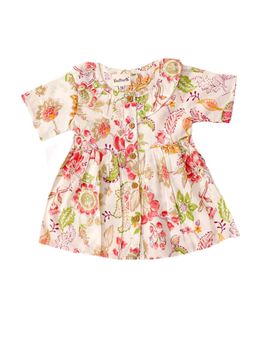 VASTRARTH - Off White Floral Half Sleeves Round Neck Dress