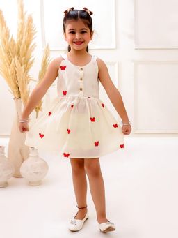 VASTRARTH - Off White Printed Sleeveless Round Neck Dress