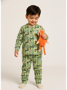 VASTRARTH - Green Printed Full Sleeves Round Neck Kurta And Pyjama