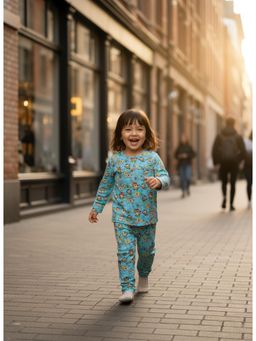 VASTRARTH - Blue Printed Full Sleeves Round Neck Kurta And Pyjama
