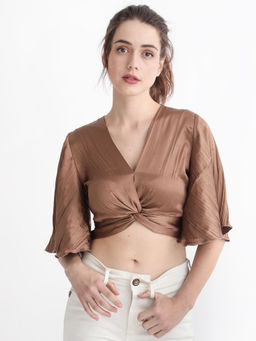 RAREISM - Aira Dark Beige Crop Top