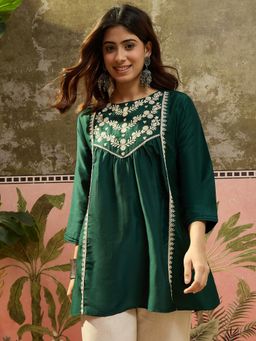 Four Steps - Green Embroidered Short Kurti