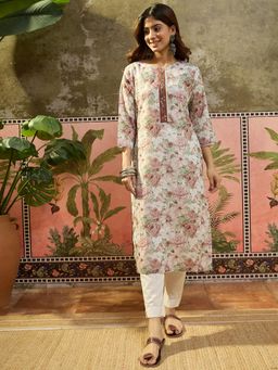 Four Steps - Off White Embroidered Cotton Kurtas