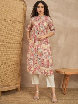 Four Steps - Red Foil Printed Aline Kurta