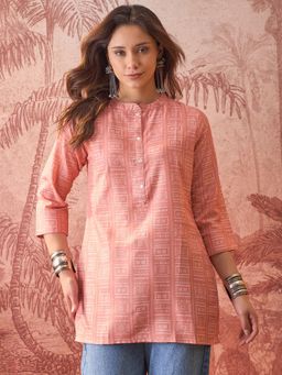 Four Steps - Peach Printed Short Kurtis