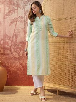 Four Steps - Green Colour Printed Straight Fit Kurta