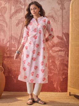Four Steps - Pink Printed Straight Fit Kurta