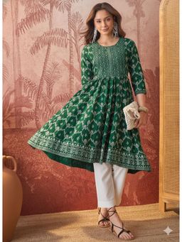 Four Steps - Green Cotton Anarkali Kurta