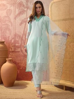 Four Steps - Blue Embroidered Kurta with Pant and Dupatta
