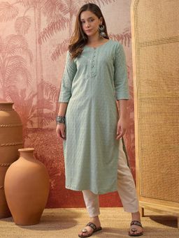 Four Steps - Pista Green Lakhani Embroidered Kurtas