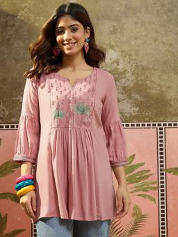 Four Steps - Pink Embroidered Short Kurti