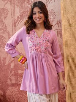 Four Steps - Pink Embroidered Short Kurti