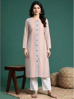Four Steps - Peach and Grey Visocose Kurtas