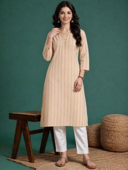 Four Steps - Peach Straight Fit Striped Kurtas