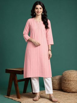 Four Steps - Pink Straight Fit Striped Kurtas