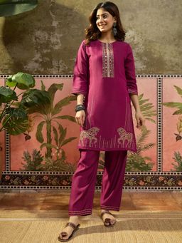 Four Steps - Purple Embroidered Kurta with Pant