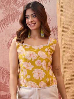 Four Steps - Mustard Pure Cotton Printed Tops