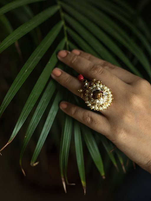 AAHARYA white and gold pearl Ushra Rings