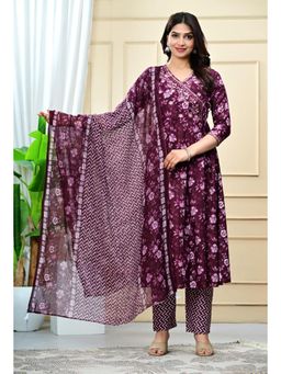 Jaipur Kurti - Women Embroidered Purple Anarkali Kurta with Pant and Dupatta (Set of 3)