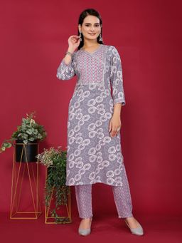 Rangita - Women Printed Rayon Grey Kurta with Pant (Set of 2)