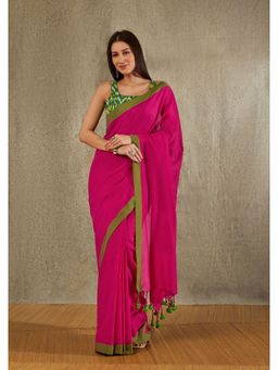 SALWAR STUDIO - Pink Cotton Solid Saree Without Blouse