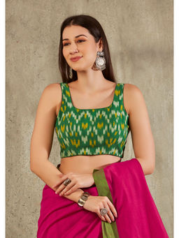 SALWAR STUDIO - Green Cotton Ikat Printed Blouse